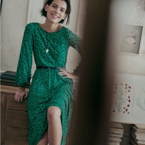 Boden Evelyn Long Sleeve Modest Green Midi Dress Size 10R - Picture 3 of 11